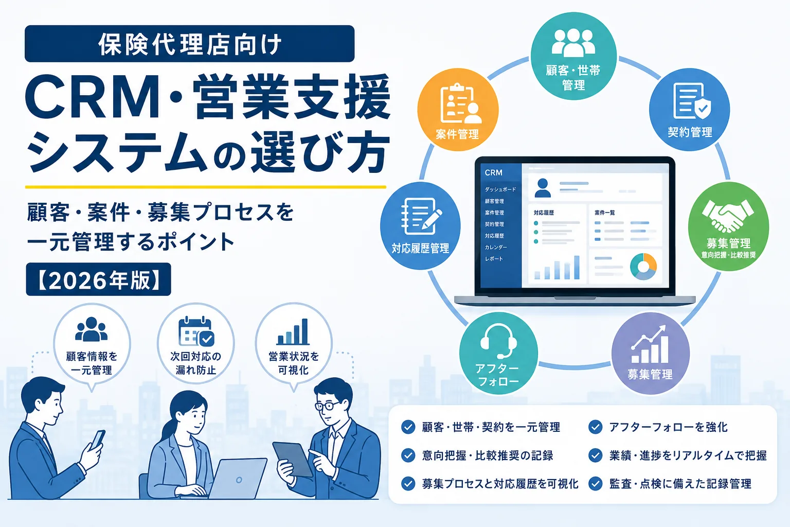 保険代理店向けCRM・営業支援システムの選び方｜顧客・案件・募集プロセスを一元管理するポイント【2026年版】