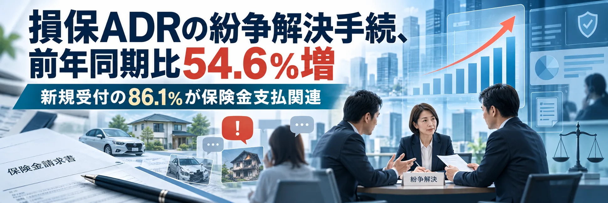 損保ADRの紛争解決手続、前年同期比54.6％増 新規受付の86.1％が保険金支払関連